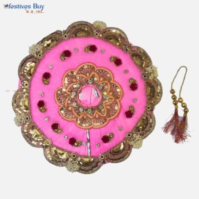 Pink Krishna Dress – 12 Inch Diameter | Handcrafted Laddu Gopal Poshak for Festivals and Puja (with Mala)
