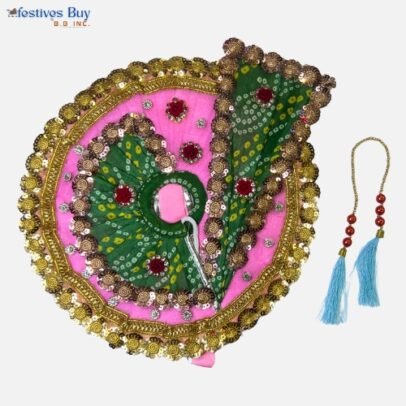 Pink-Green Krishna Dress – 12 Inch Diameter | Handcrafted Laddu Gopal Poshak for Festivals and Puja (with Mala)