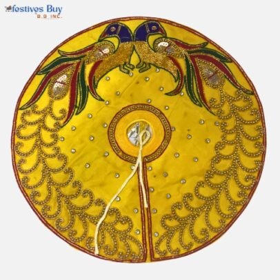 Yellow Krishna Dress – 12 Inch Diameter | Handcrafted Laddu Gopal Poshak for Festivals and Puja (Peacock Design)