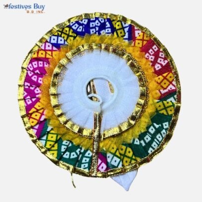Colorful Laddu Gopal Dress – 6 Inch Diameter | Handcrafted Krishna Poshak for Janmashtami, Puja & Daily Darshan (Multicolor with Golden Lace)