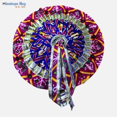 Multicolor Ethnic Krishna Dress – 8 Inch Diameter | Handcrafted Laddu Gopal Poshak with Silver Gota Work for Festivals, Janmashtami & Puja