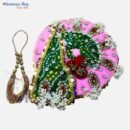 Royal Pink & Green Dupatta-Style Laddu Gopal Dress – 8 Inch Diameter | Heavy Work Krishna Poshak with Mala