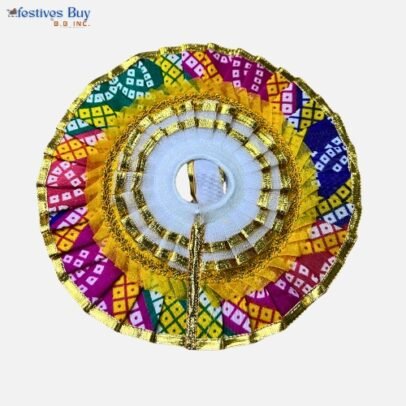 Multicolor Traditional Laddu Gopal Dress – 8 Inch Diameter | Cotton Bandhani Style Poshak with Golden Lace