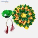 Green & Yellow Petal-Style Laddu Gopal Dress – 8 Inch Diameter | Festive Poshak Set with Pagdi & Beaded Mala