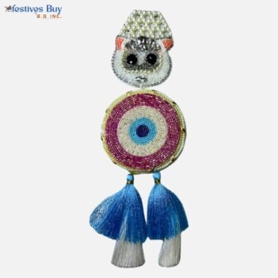 Handmade Cat Face Evil Eye Wall Hanging – Spiritual Nazar Protection for Home & Office – 12 Inch
