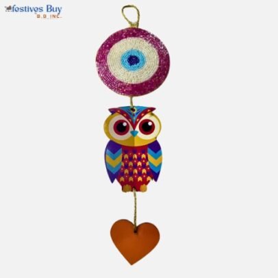 Handmade Owl Evil Eye Wall Hanging – Vibrant Nazar Protection for Home & Office – 12 Inch