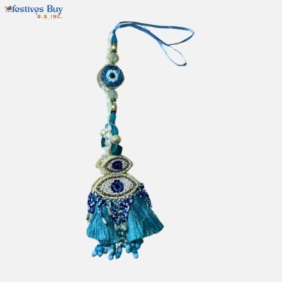 Beaded Evil Eye Wall Hanging – Blue Nazar Protection Tassel for Home & Office – 12 Inch