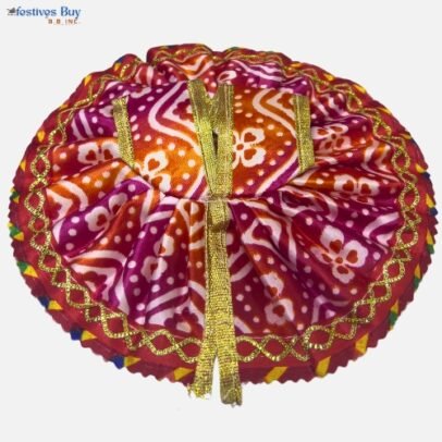 Orange-Pink Krishna Dress – 8 Inch Diameter | Handcrafted Laddu Gopal Poshak for Festivals and Puja