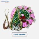 Royal Pink & Green Dupatta-Style Laddu Gopal Dress – 8 Inch Diameter | Heavy Work Krishna Poshak with Mala