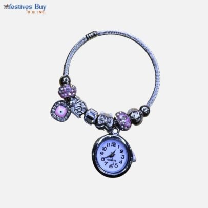 Lavender Charm Bracelet with Watch – Trendy Gift for Girls, Teens & Women