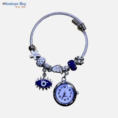 Silver Charm Bracelet with Mini Watch – Stylish Gift for All Occasions
