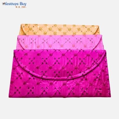 Handcrafted Embroidered Shagun Envelope Set – Pink, Magenta & Golden | Premium Satin Envelopes for Weddings, Festivals & Gifting (Set of 3)