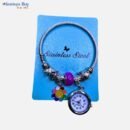 Smiley Flower Charm Stainless Steel Bracelet with Watch Dial – Fashionable Gift for Kids & Girls