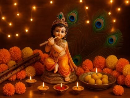 Janmashtami home altar with Krishna idol and festive décor from Festives Buy