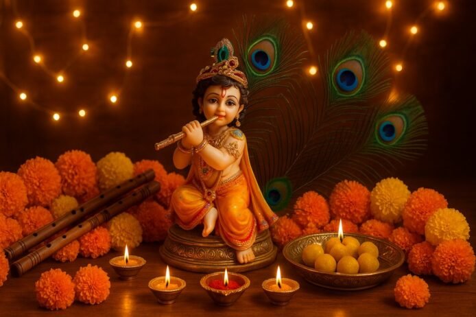 Janmashtami home altar with Krishna idol and festive décor from Festives Buy